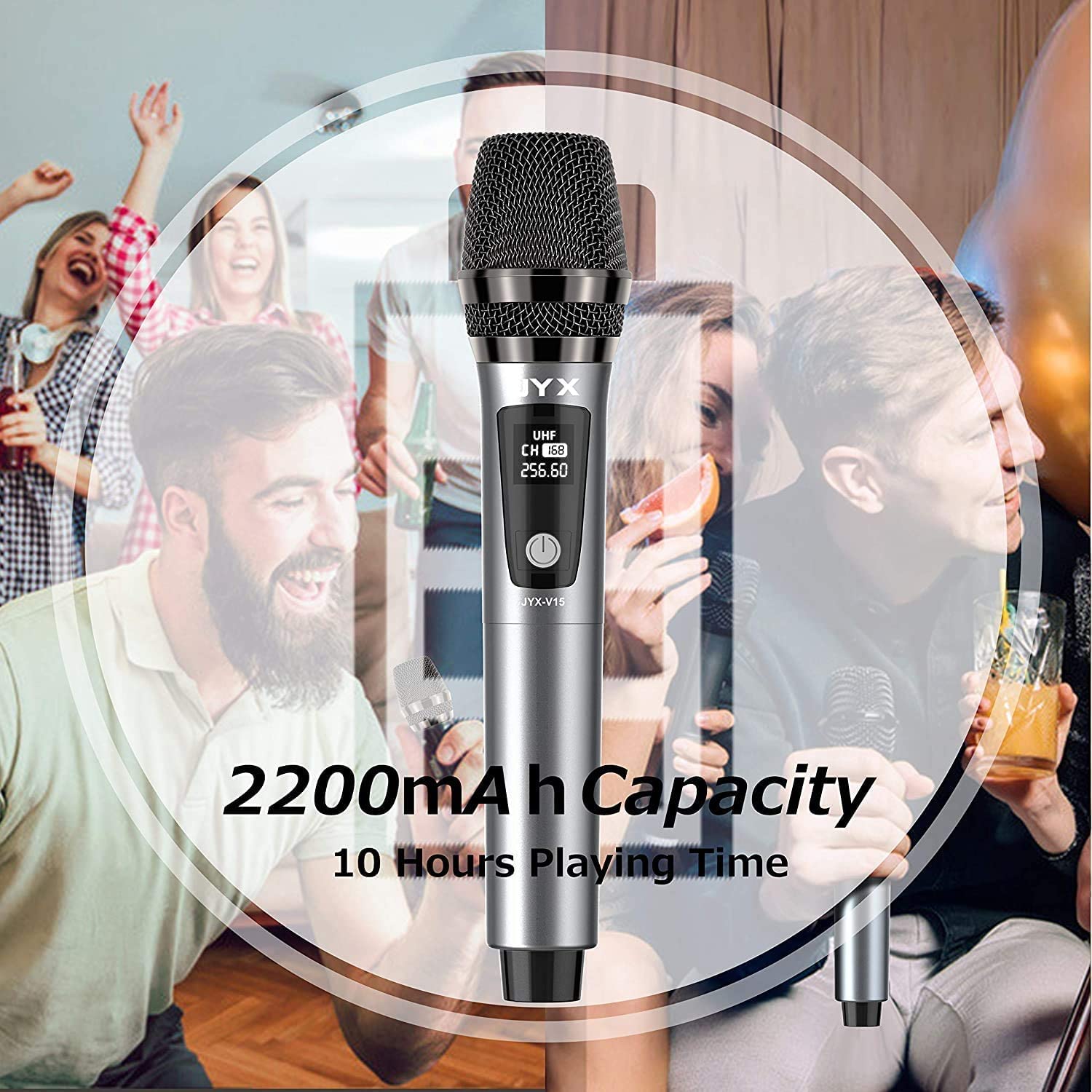 JYX Wireless Microphone, Professional UHF Metal Handheld Dynamic Mic System with Rechargeable Receiver 1/4''(6.35mm) Plug, for A
